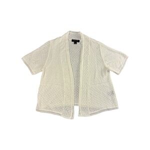 Perceptions New York White Crochet Knit Open Front SS Cardigan Sweater Top L